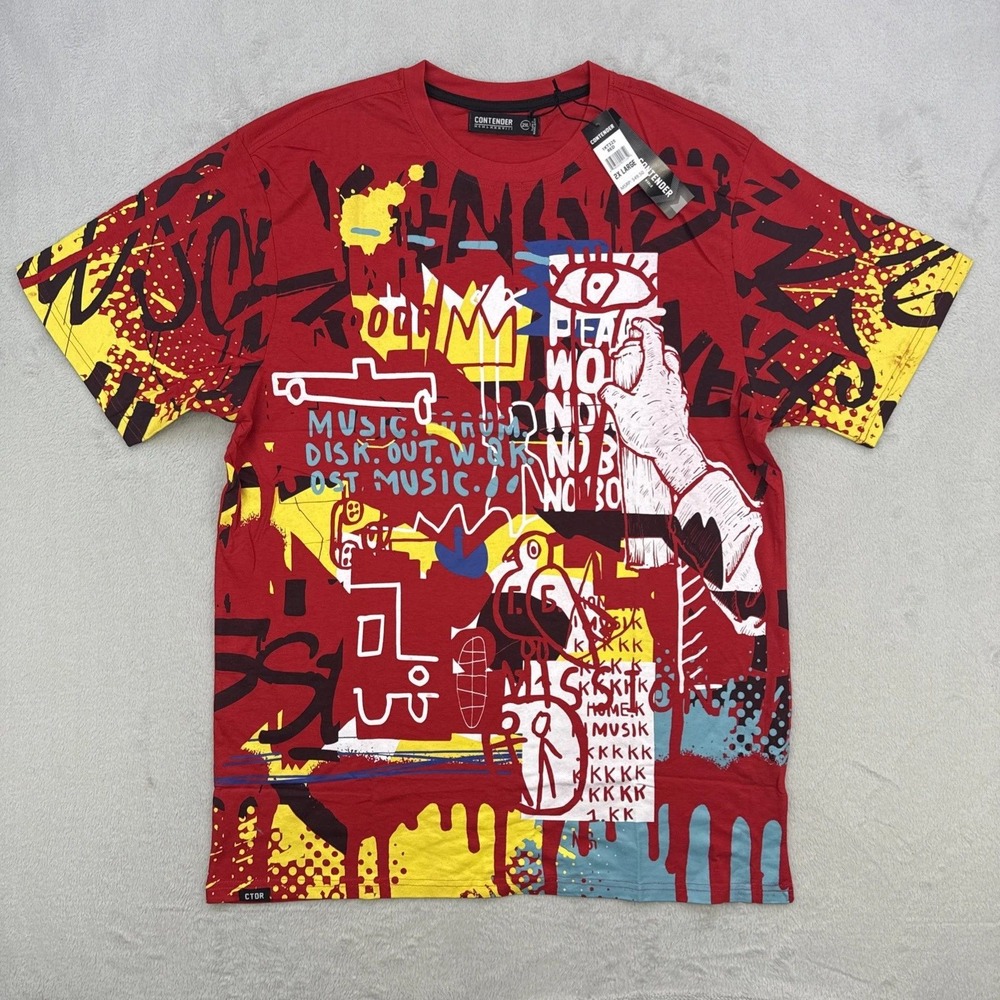 Contender Shirt Mens Graphic T-Shirt Red Graffiti Allโ Over Print Streetwear 2XL